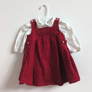 Ralph Lauren Dress Baby Girls Sz 9m Red Corduroy Christmas Pinafore
